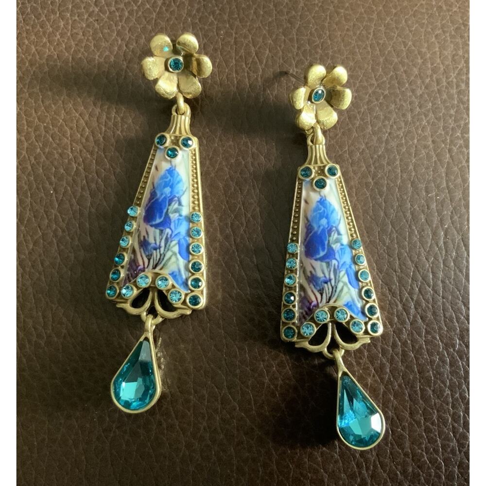 Iris Court Earrings Museum Gold Flower Art Deco VTG Antique Deco Floral Palace - Picture 4 of 7